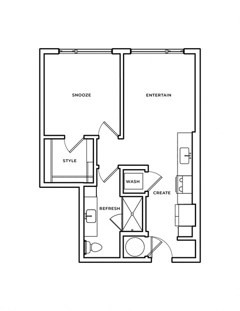 Floor plan for 1 bed, 1 bath, 615 sqft